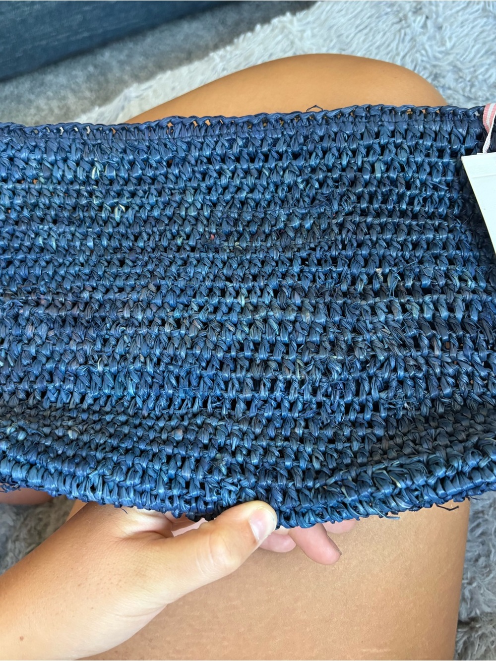 Vineyard Vines Navy Woven Straw Clutch